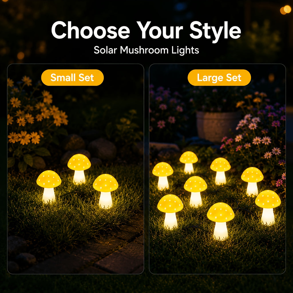 Guirlande solaire de champignons jaunes lumineux, 10 ou 20 LED