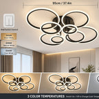 Plafonnier LED multi-anneaux Ø 79 ou 95 cm, blanc, noir ou doré