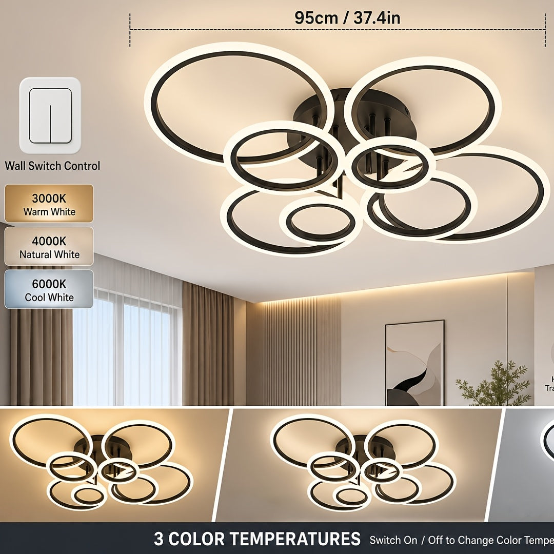 Plafonnier LED multi-anneaux Ø 79 ou 95 cm, blanc, noir ou doré