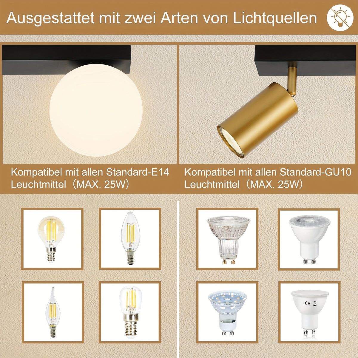 Plafonnier globe en verre opalin et spot GU10 orientable
