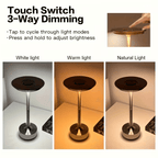 Lampe de table sans fil dorée à tête disque, tactile et rechargeable
