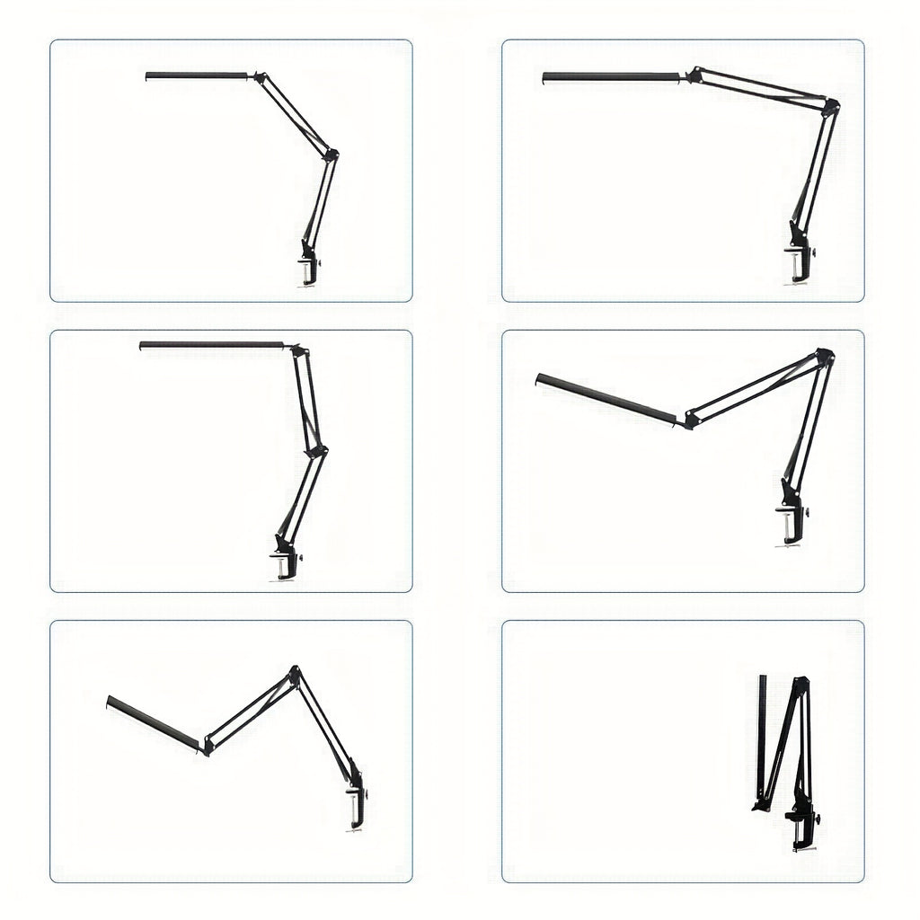 Lampe de bureau LED à pince, bras articulé noir et barre de 33 cm