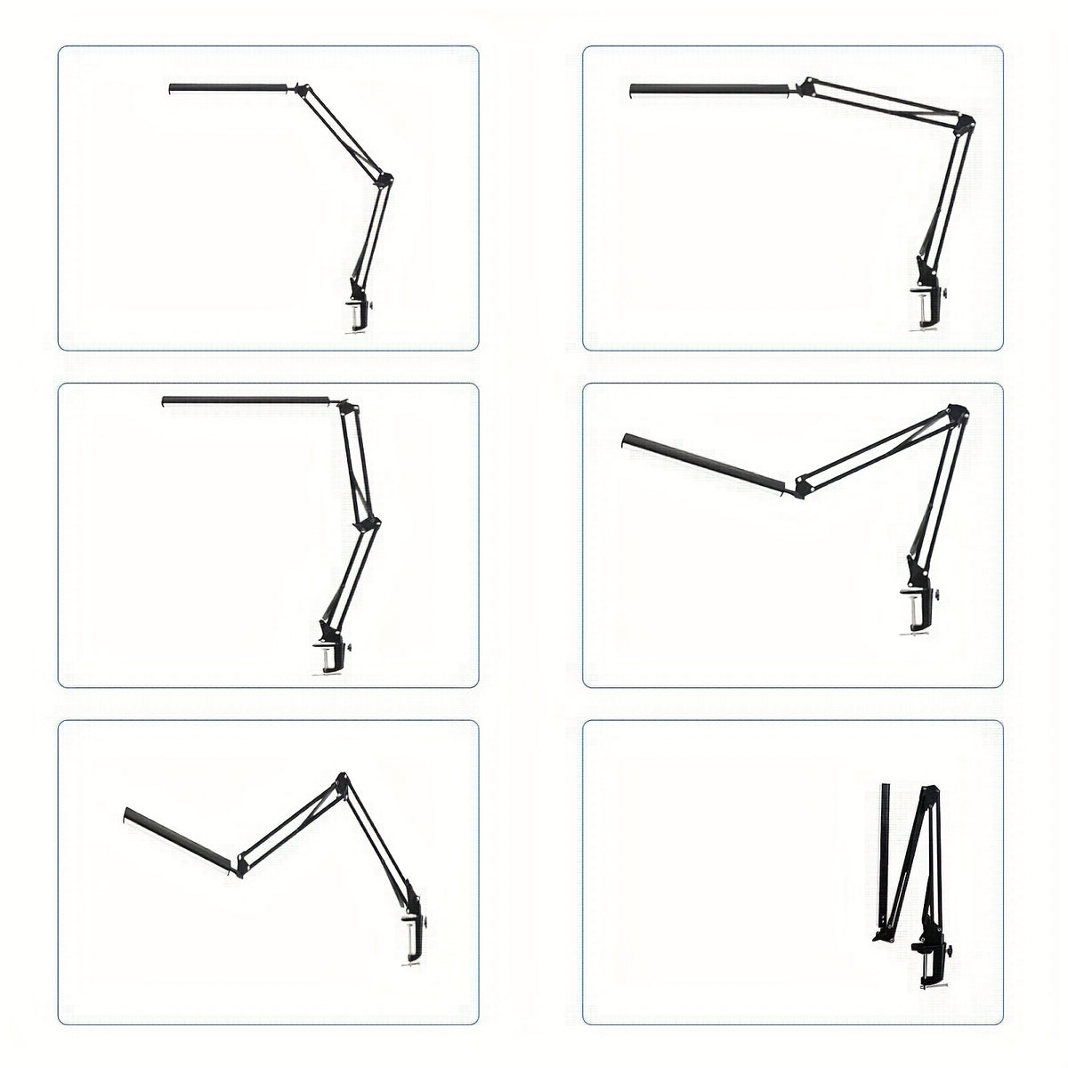 Lampe de bureau LED à pince, bras articulé noir et barre de 33 cm