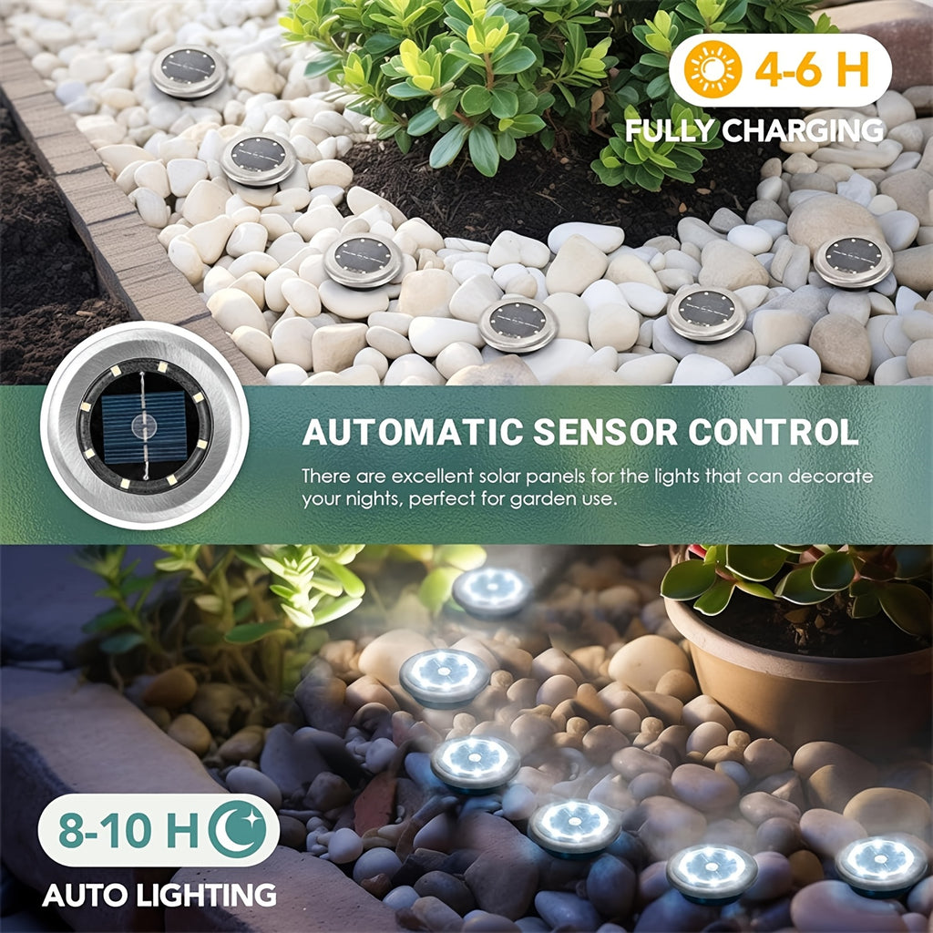 Spot solaire de sol à piquet 8 LED, Ø 7,2 cm, lot de 10