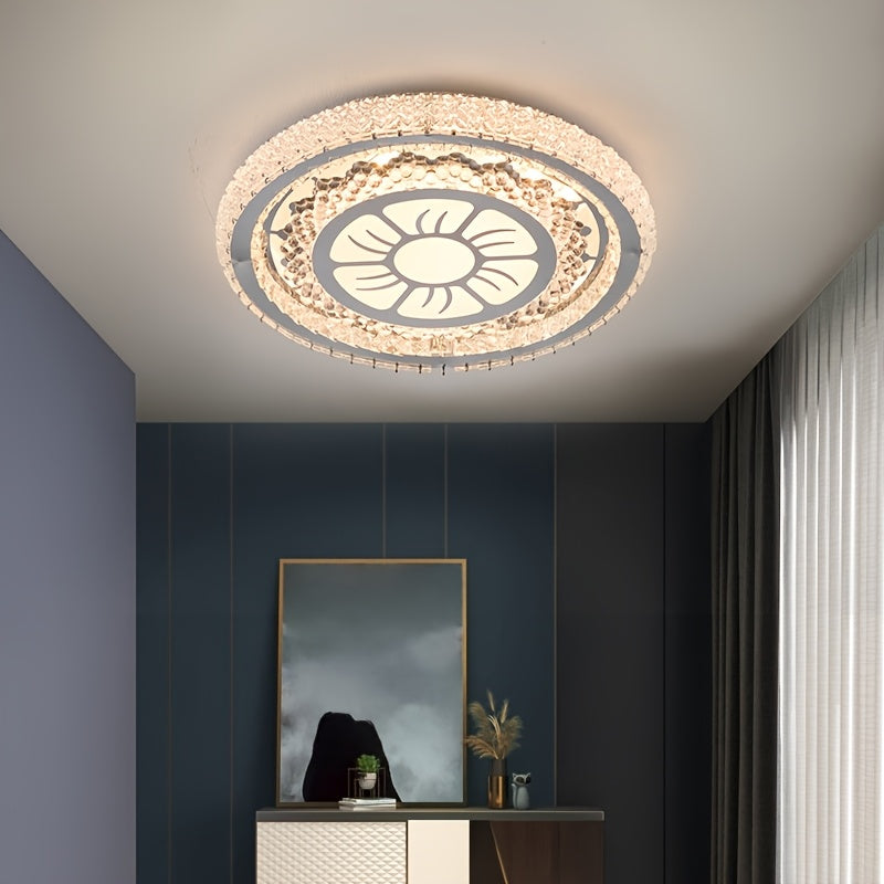 Plafonnier LED à cristaux acryliques Ø 43 cm, motif soleil ou fleur