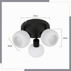 Plafonnier 3 globes en verre blanc côtelé sur platine noire, E14