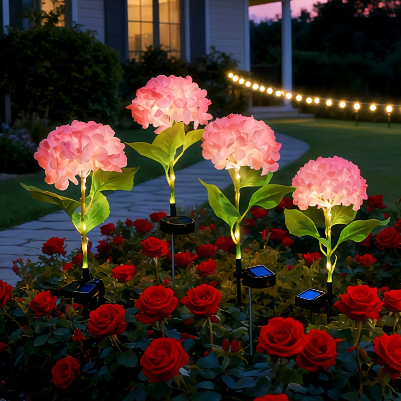 Lampe solaire fleur d'hortensia sur tige de 71 cm, 4 coloris