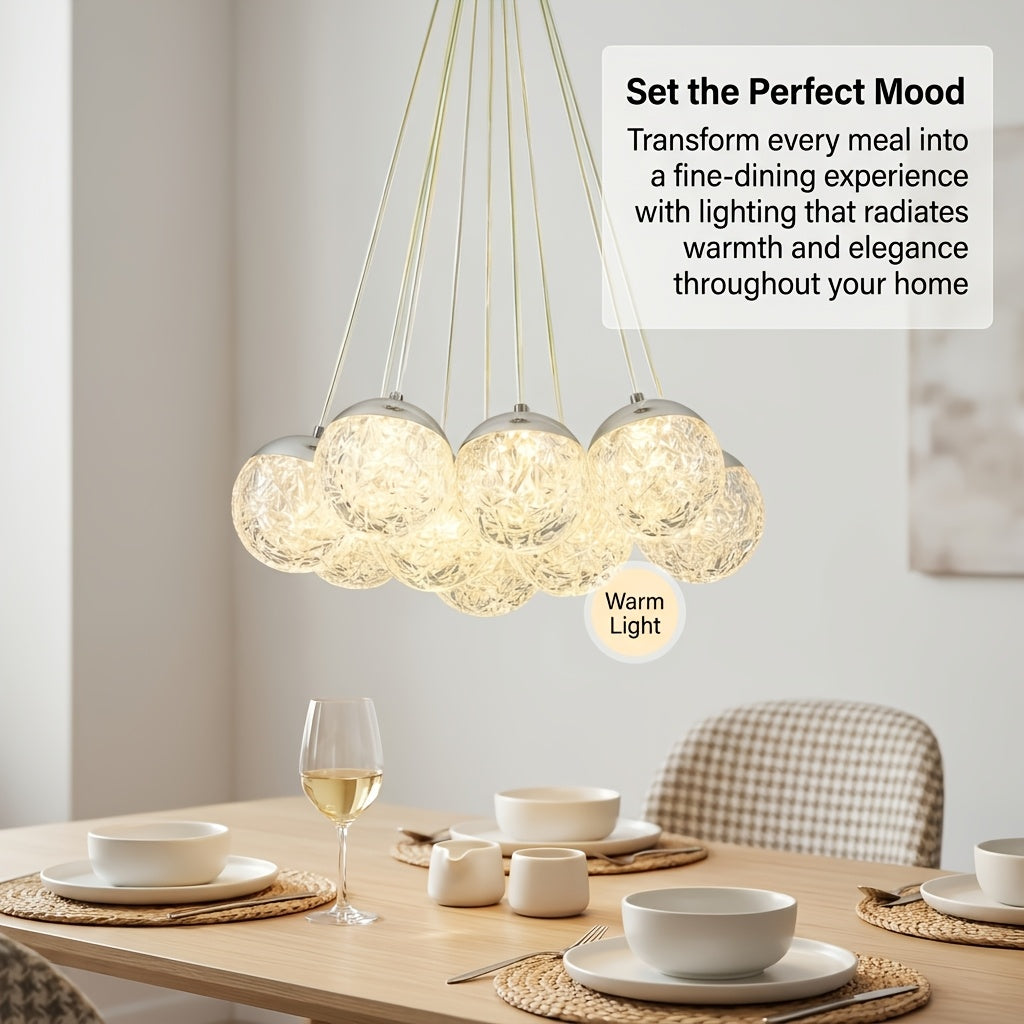 Lustre grappe de globes acryliques LED, doré ou blanc, trois teintes
