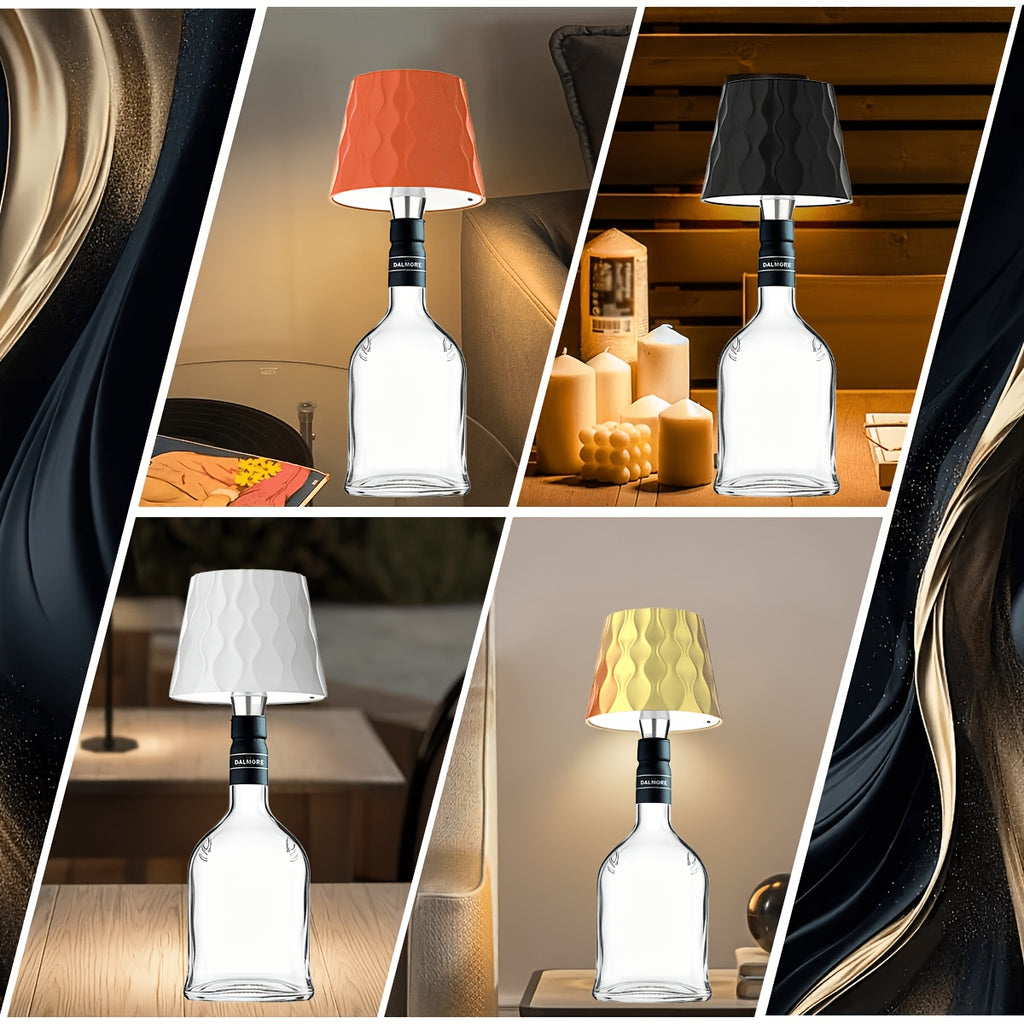 Lampe sans fil pour bouteille, abat-jour ondulé, recharge USB-C