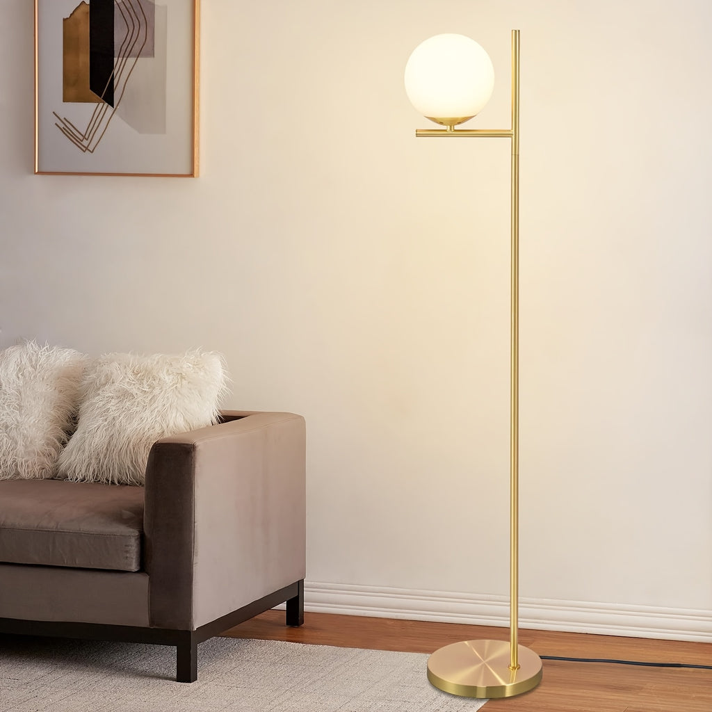Lampadaire à grand globe en verre blanc, noir mat ou doré, 150 cm