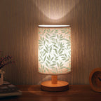 Lampe de chevet en tissu à feuillage vert, socle effet bois