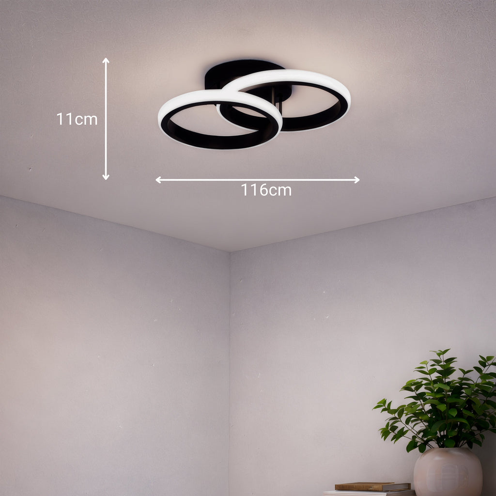 Plafonnier LED double anneau noir aux cercles entrelacés