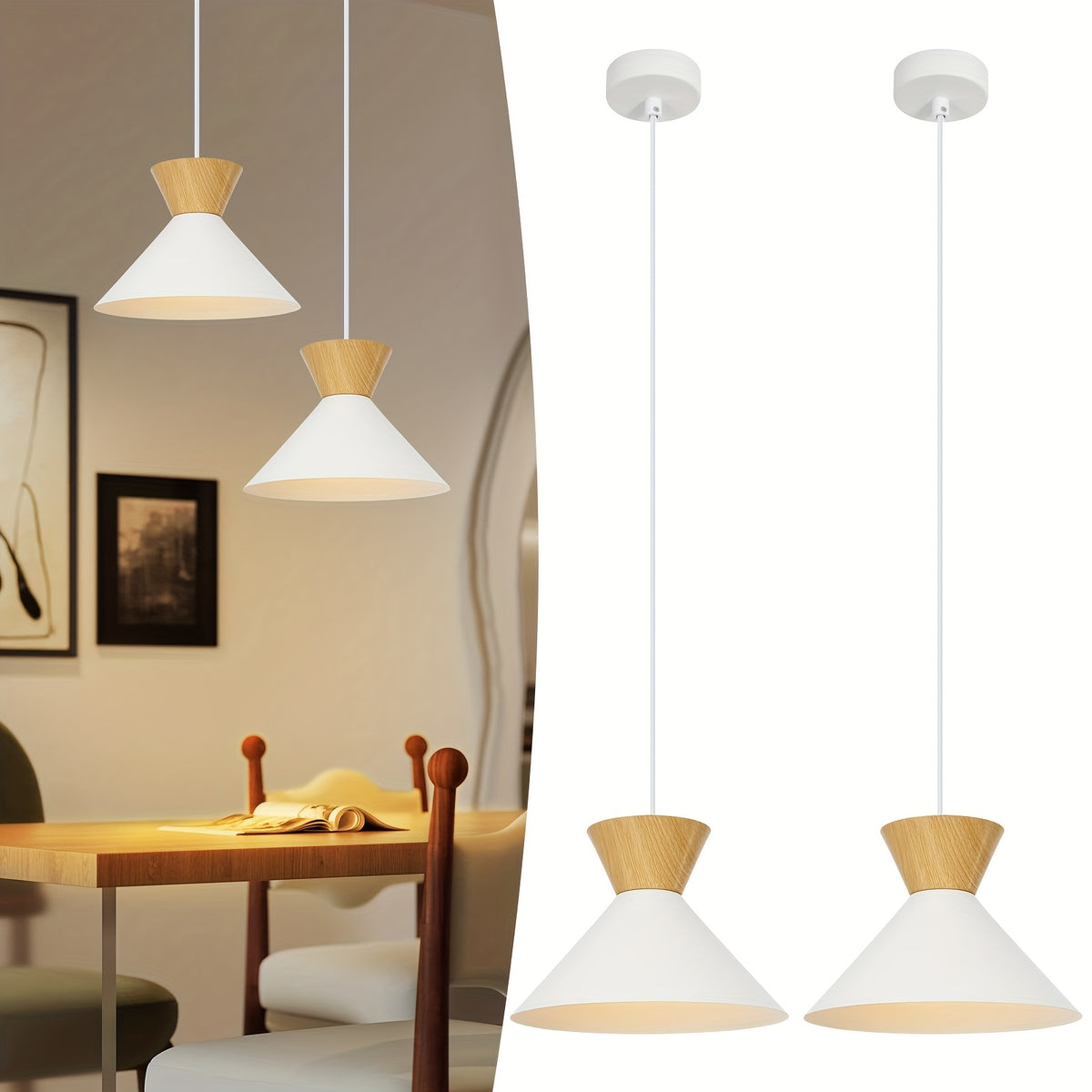 Lot de 2 suspensions scandinaves noires Ø 25 cm, câble 120 cm