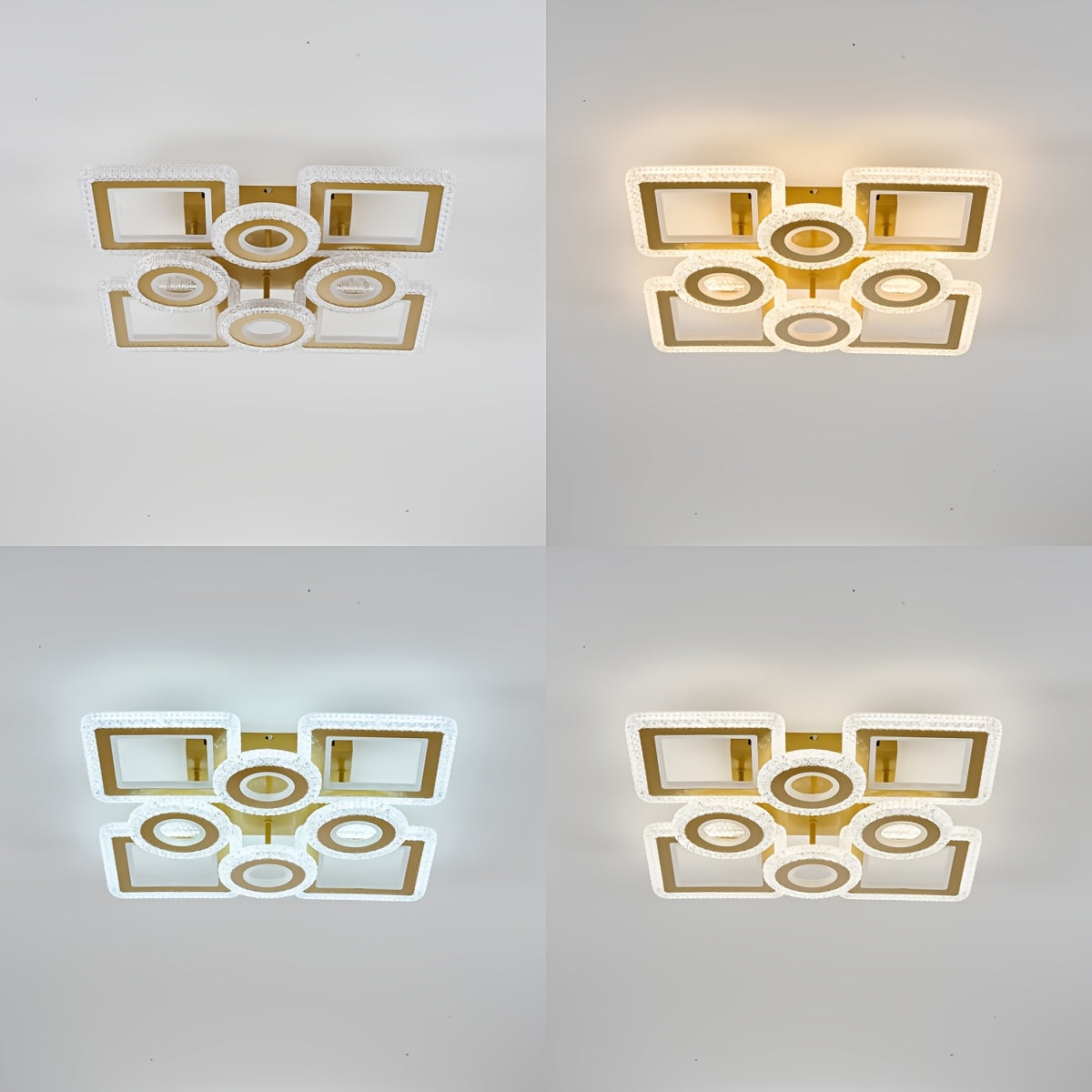 Plafonnier LED géométrique 75 cm, anneaux et carrés, trois teintes