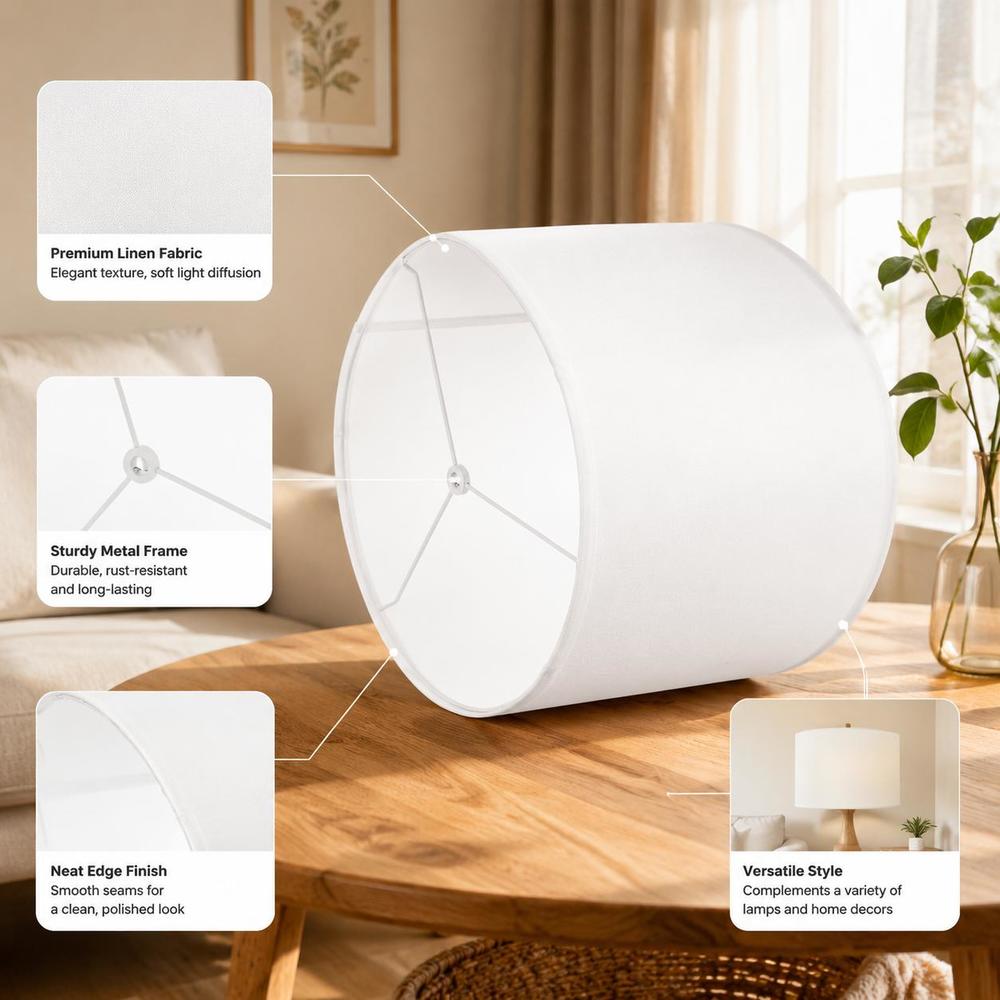 Abat-jour cylindrique en lin doublé PVC, blanc cassé, 33 x 25 cm