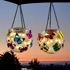 Lot de 2 lanternes solaires boules à papillons, à suspendre, IP65