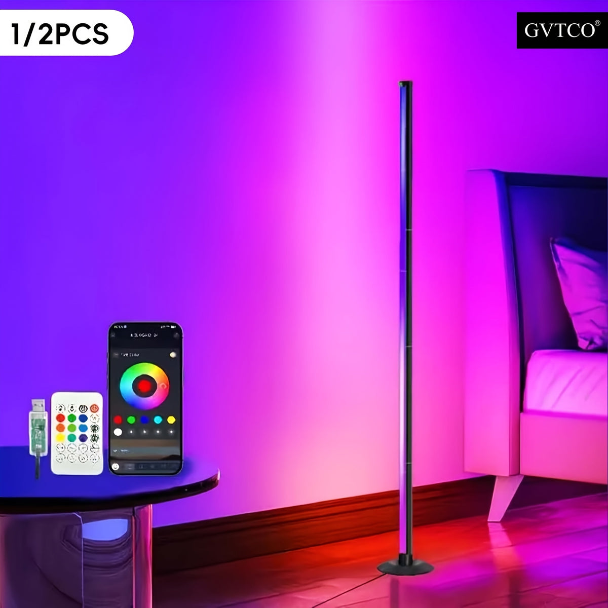 Lampadaire colonne RVB de 122 cm pour angle, pilotable par appli