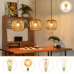 Suspension 3 lumières tressée, barre noire de 71 cm, douilles E27