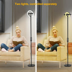 Lampadaire noir à anneaux LED rotatifs 36 W, réglable en continu