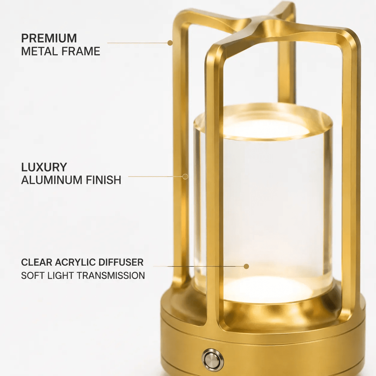 Lampe de table sans fil façon lanterne, cadre doré ou noir, 30 cm