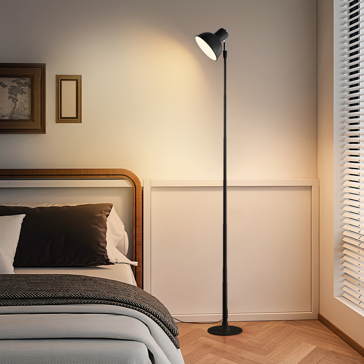 Lampadaire LED USB noir convertible en lampe de chevet, 45 à 145 cm