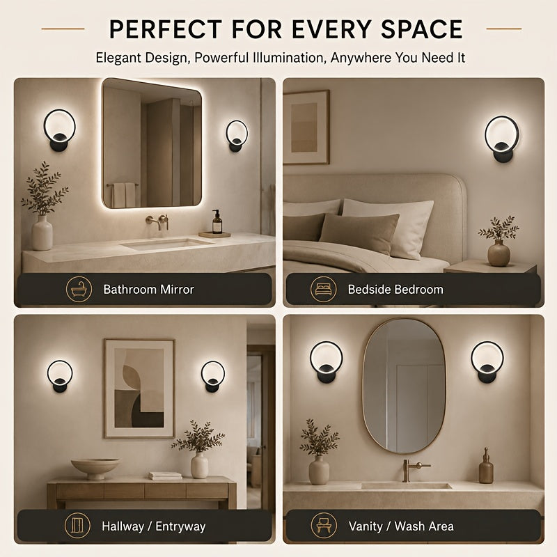 Applique murale LED anneau noir rechargeable, avec télécommande