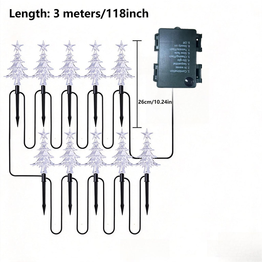 Guirlande de 10 sapins lumineux à piquer, lumière verte, à piles