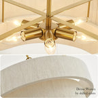 Lustre tambour à deux étages effet tissé blanc, chaîne dorée, Ø 50 cm