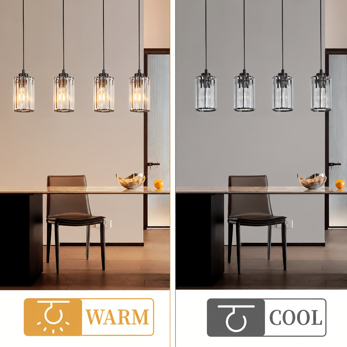 Suspension cylindres en cristal K9, 3 ou 4 lumières, monture noire