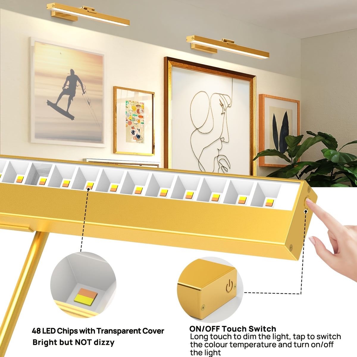 Applique murale LED rechargeable pour tableau, bras orientable