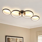 Plafonnier LED 4 anneaux noir ou blanc, 88 ou 100 cm, ou suspendu