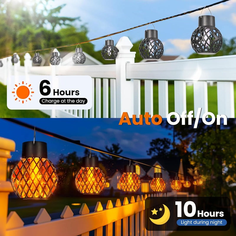 Lot de 5 lanternes solaires boule noire à effet flamme, à anse