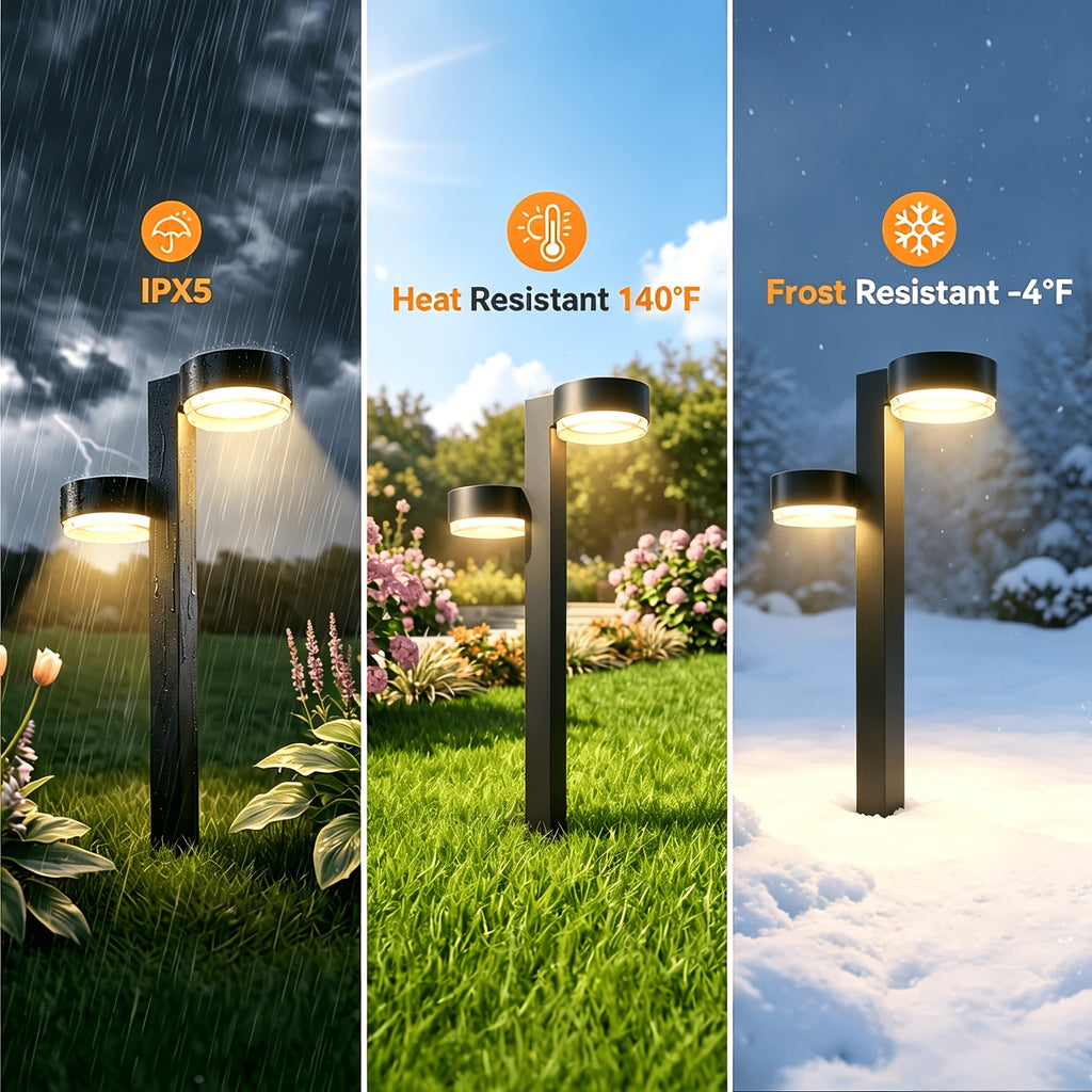 Borne solaire de jardin à double tête, 66 cm, lot de 4 IPX5