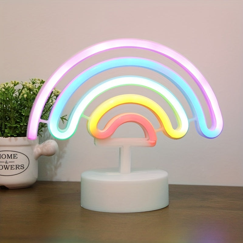 Néon LED arc-en-ciel sur socle, à piles ou USB, 23 x 19 cm