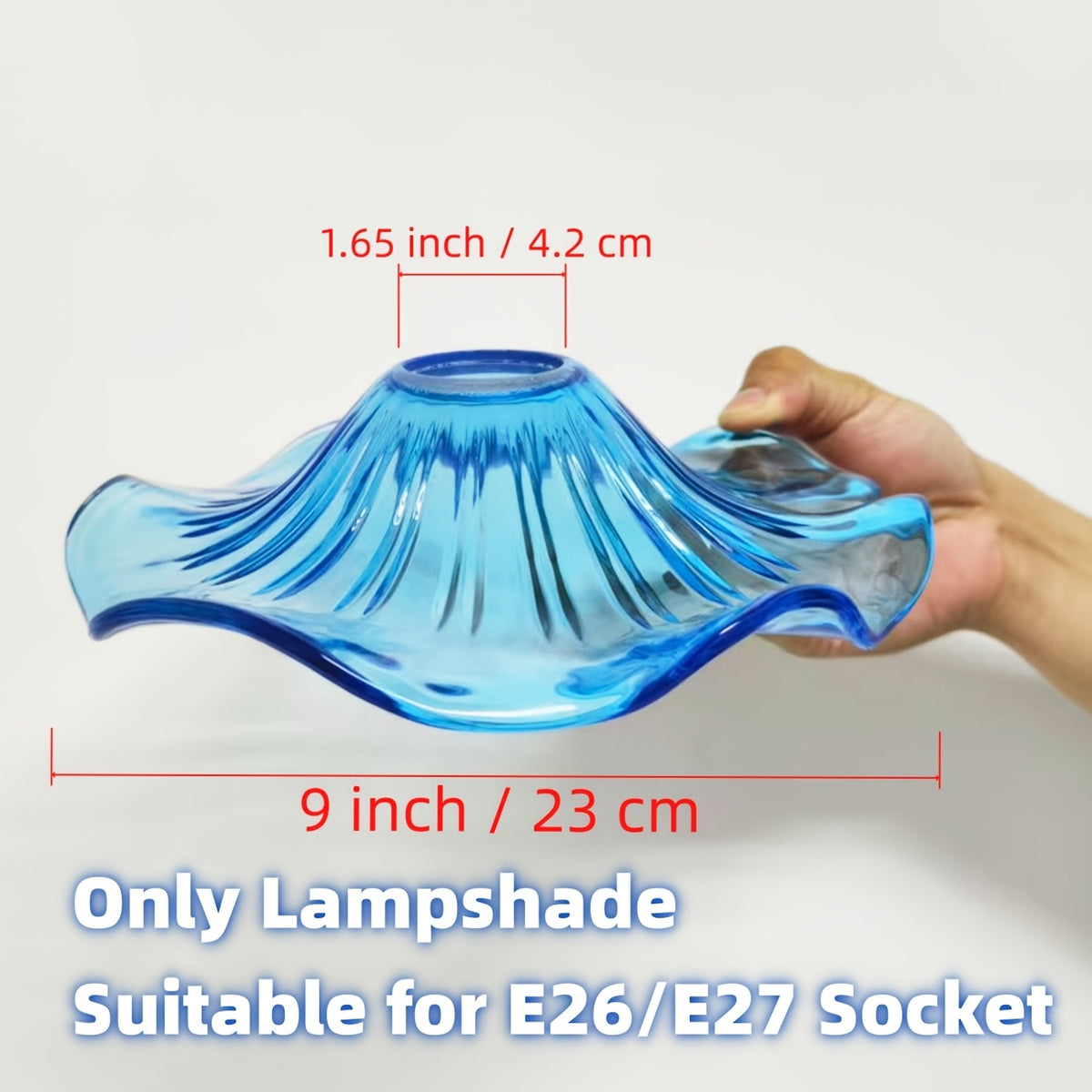 Abat-jour en verre bleu ondulé de 23 cm pour douille E27