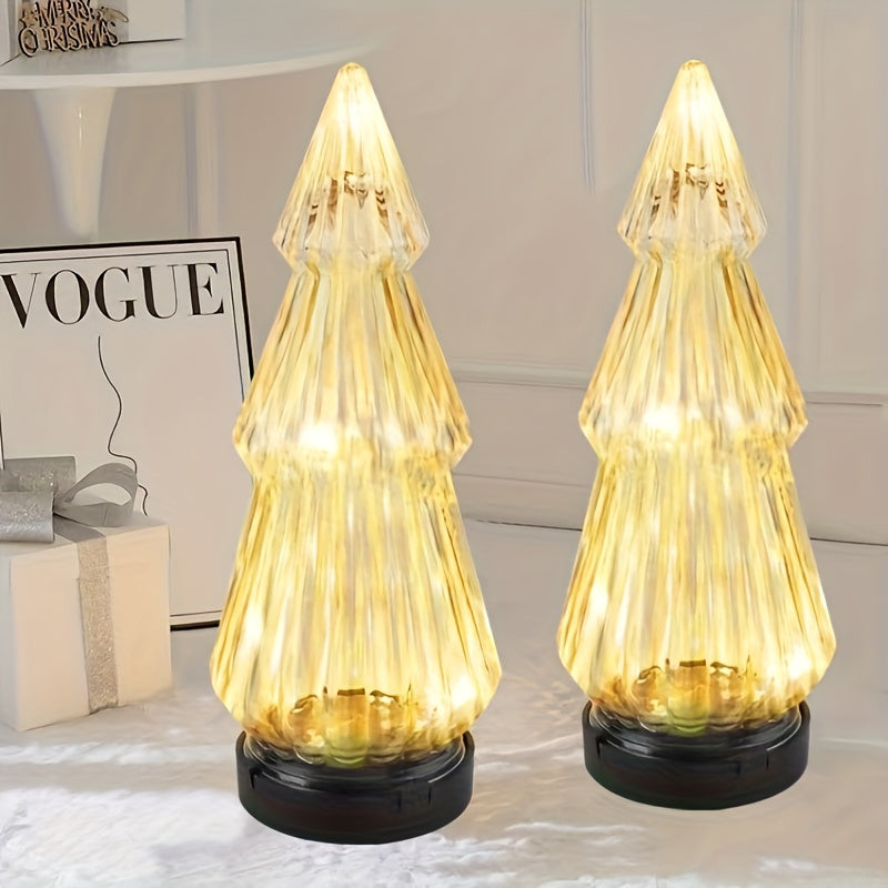Lampe décorative solaire sapin effet verre strié, 24 cm