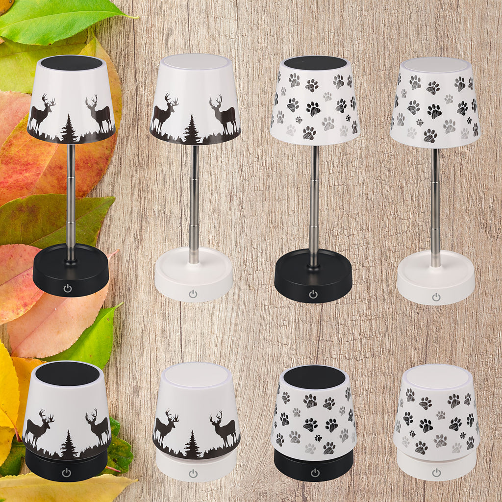 Lampe de chevet sans fil télescopique, décor cerfs ou empreintes