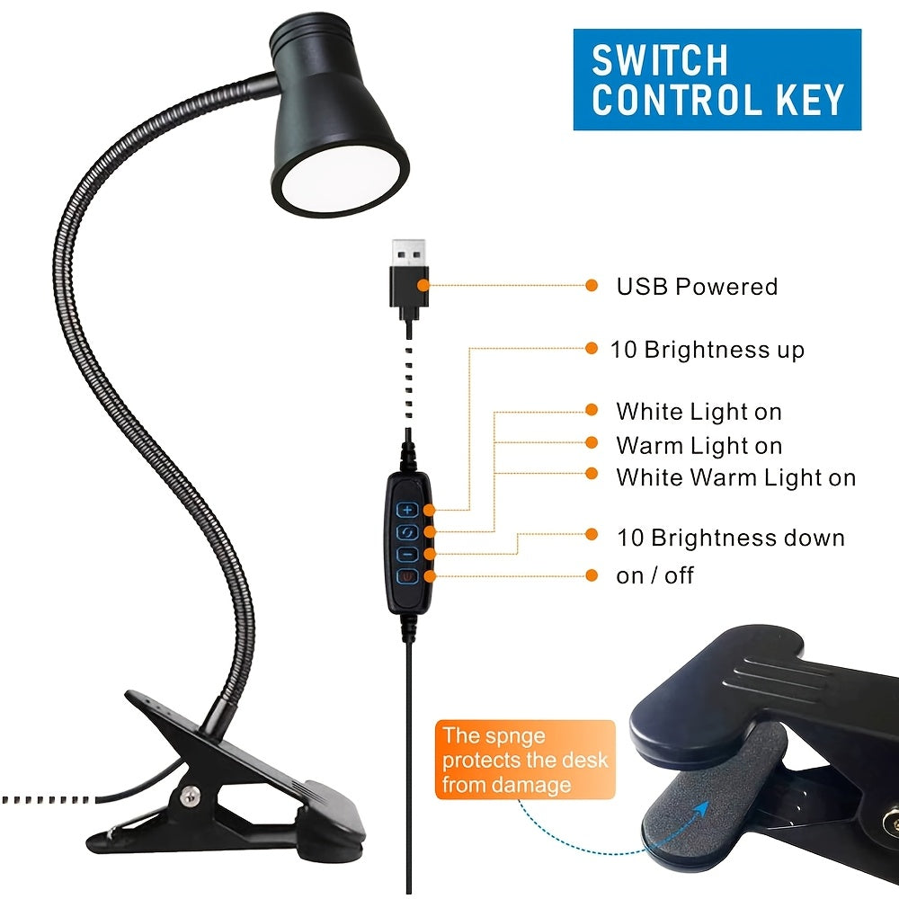 Lampe à pince noire à tête conique, câble de 140 cm, 10 intensités