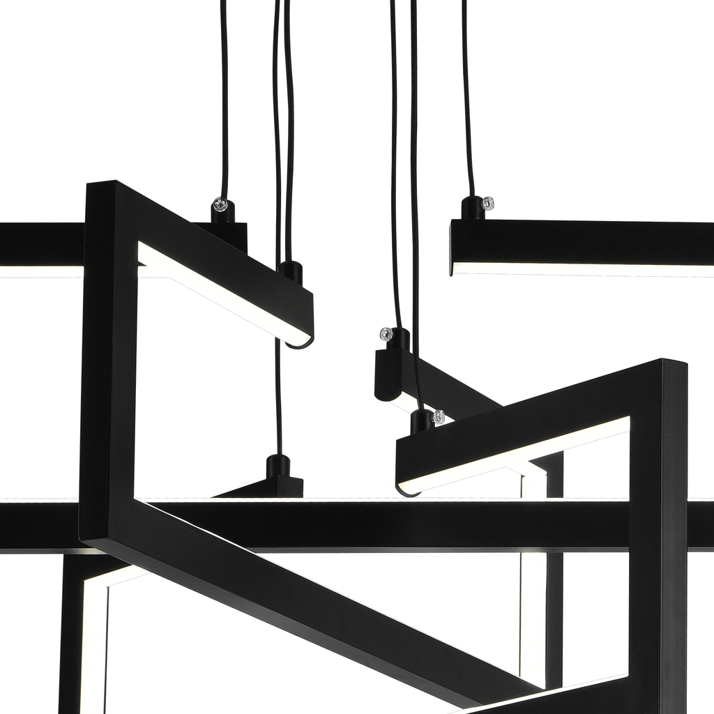 Lustre LED noir à trois cadres rectangulaires, 71 W, 50 cm