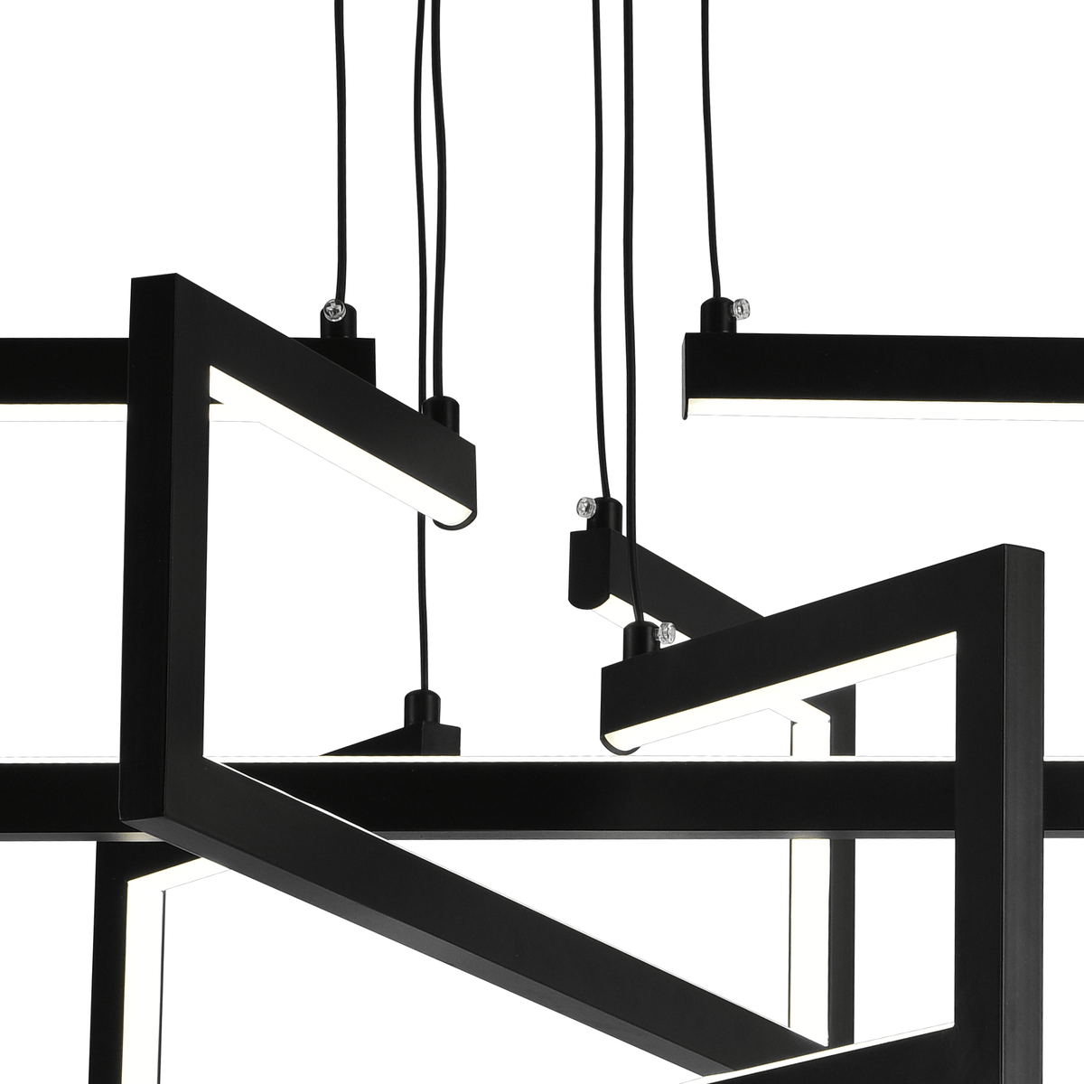 Lustre LED noir à trois cadres rectangulaires, 71 W, 50 cm