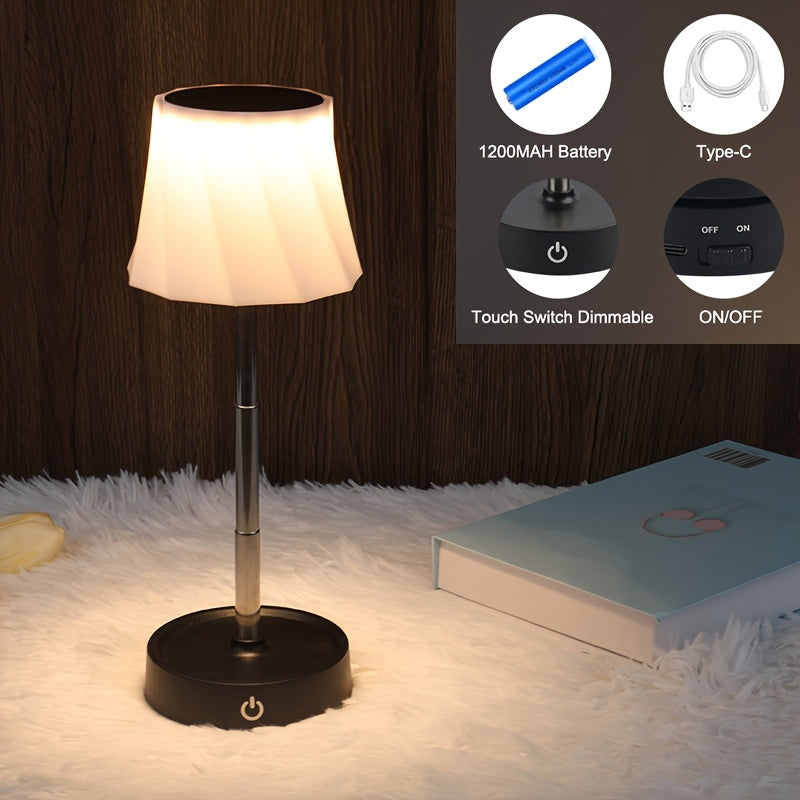 Lampe de chevet télescopique sans fil, abat-jour facetté torsadé