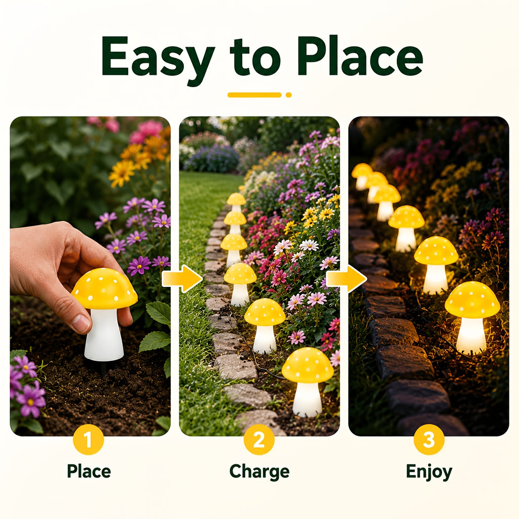 Guirlande solaire de champignons jaunes lumineux, 10 ou 20 LED