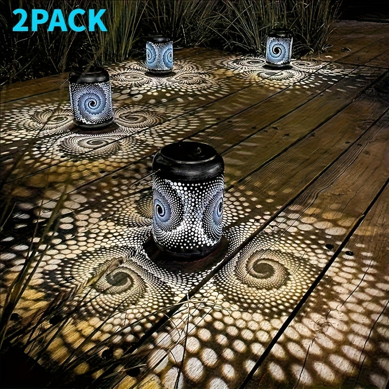 Lot de 2 lanternes solaires en fer à motif spirale, 33 cm avec anse