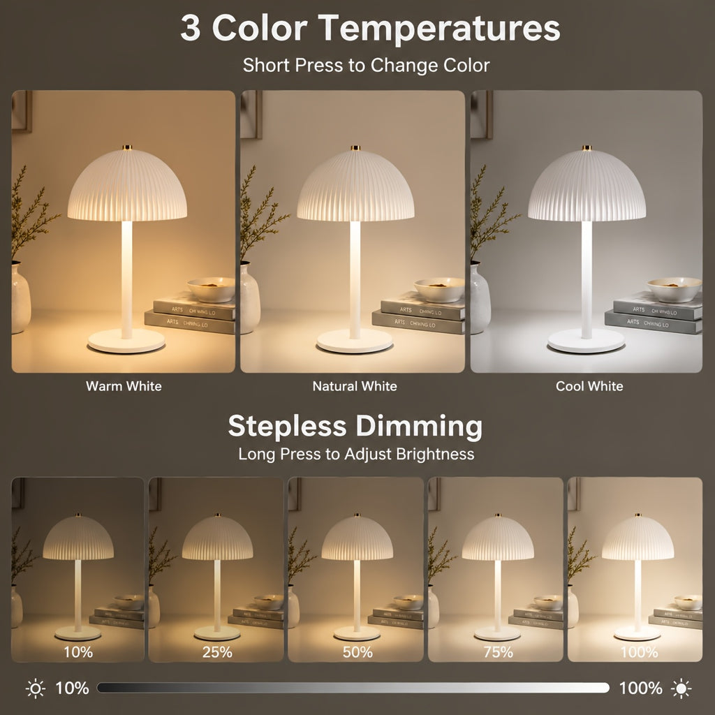 Lampe de table sans fil à dôme plissé, cinq coloris au choix