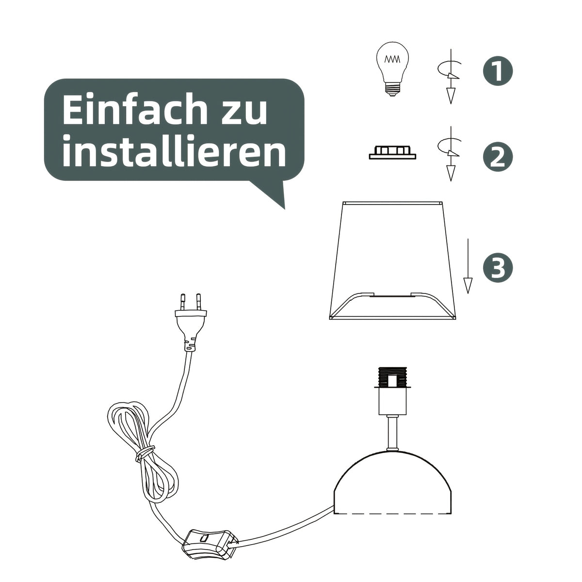 Lot de 2 lampes de chevet blanches en tissu, socle dôme et douille E14
