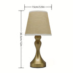 Lampe de chevet dorée, abat-jour conique aspect lin, câble USB