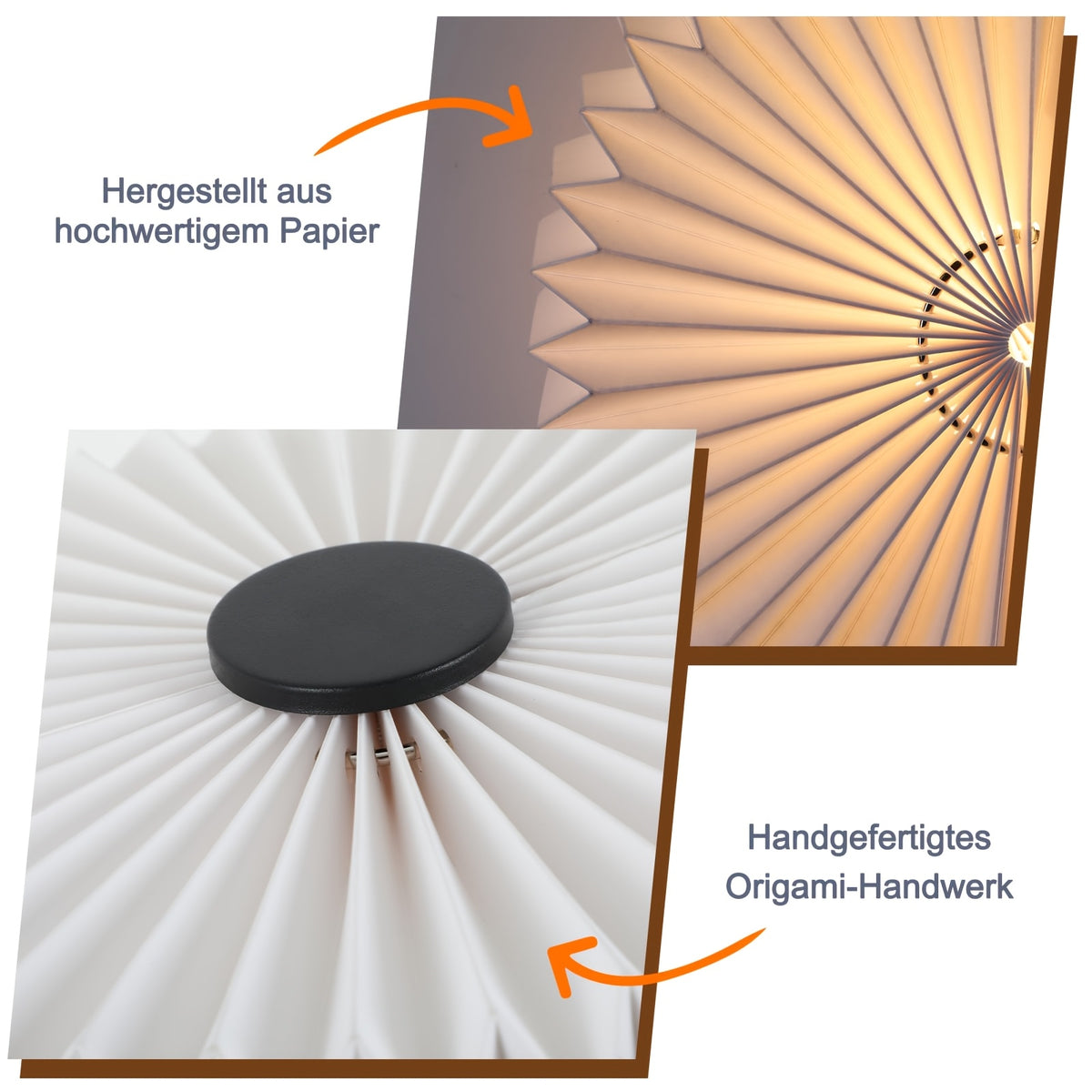 Lampe de chevet abat-jour plissé en papier blanc, pied noir G9