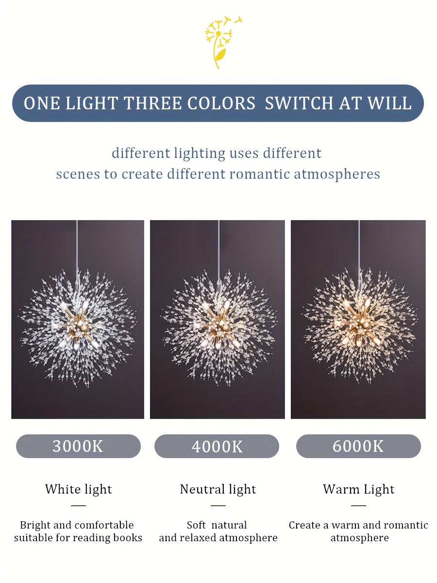 Lustre pissenlit doré à perles de cristal, 8 lumières, Ø 45 cm