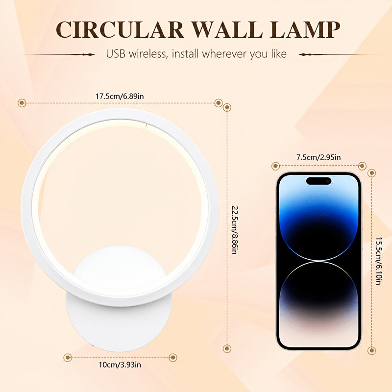 Applique murale anneau LED sans fil, télécommande et minuterie