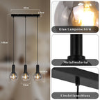 Suspension 3 globes en verre fumé sur barre noire, style vintage